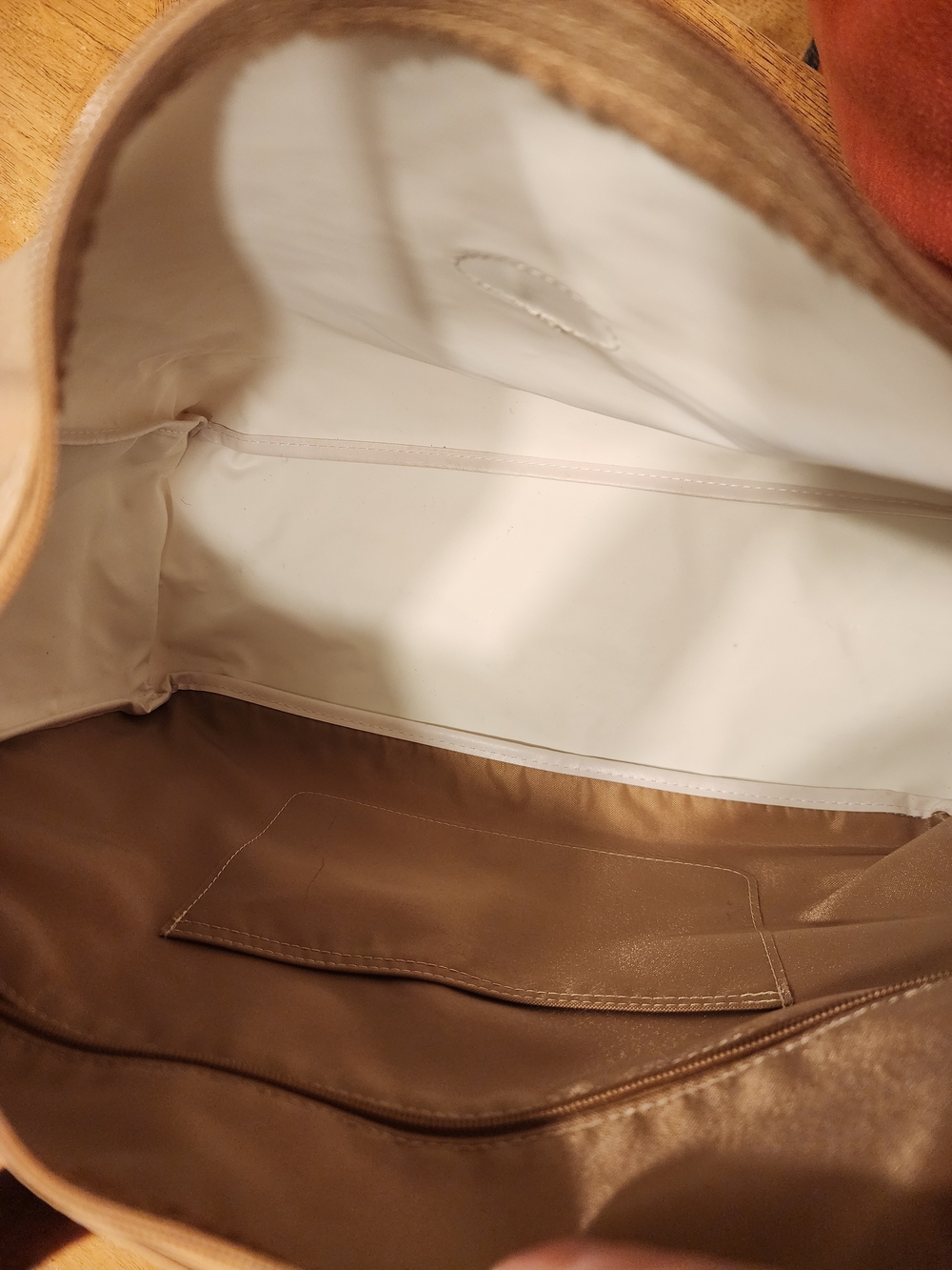 beige Longchamp Le Pliage Side Pocket Hobo bag lightweight sporty nylon - Picture 9 of 16